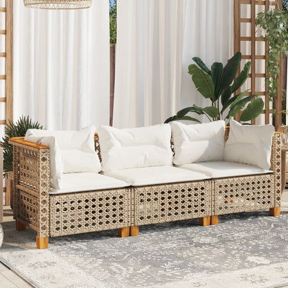 Garden Sofa with Cushions 3-Seater Beige - 63.5×63.5×62cm
