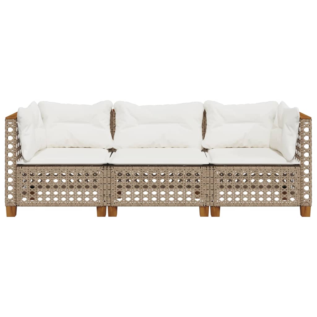 Garden Sofa with Cushions 3-Seater Beige - 63.5×63.5×62cm
