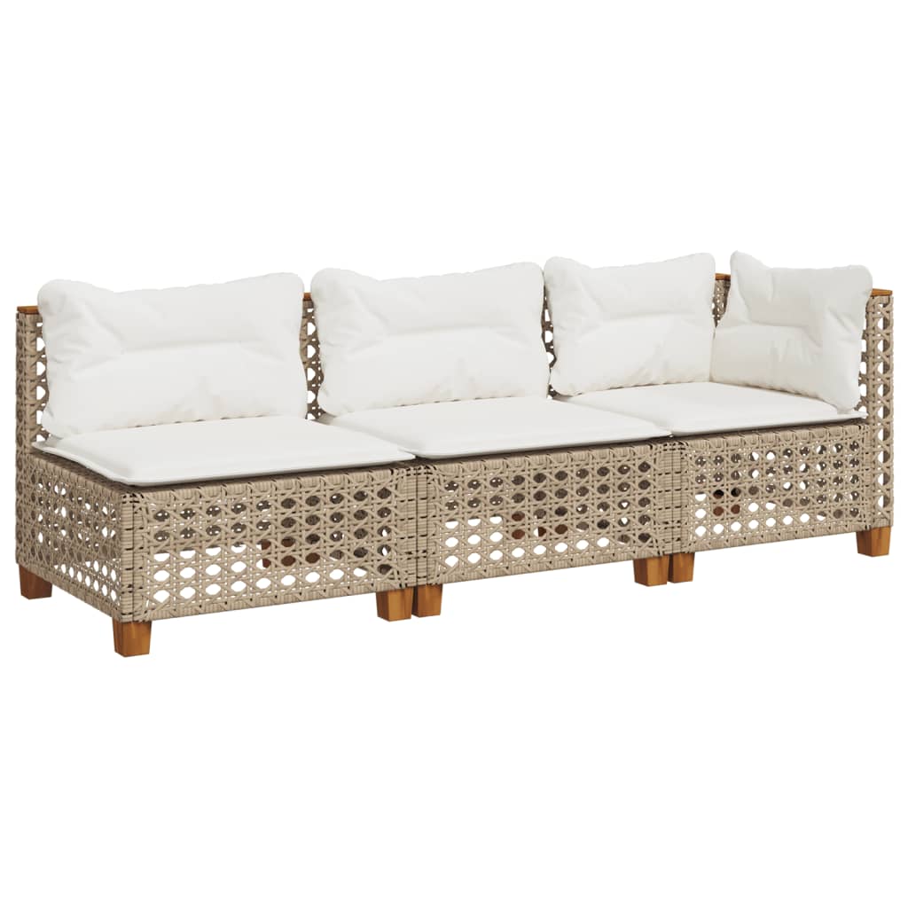 Garden Sofa with Cushions 3-Seater Beige - Poly Rattan