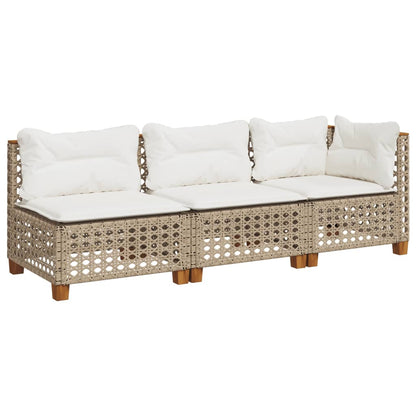 Garden Sofa with Cushions 3-Seater Beige - Poly Rattan