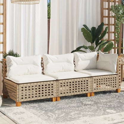 Garden Sofa with Cushions 3-Seater Beige - Poly Rattan