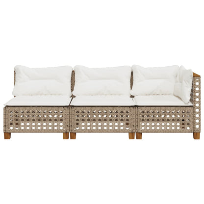 Garden Sofa with Cushions 3-Seater Beige - Poly Rattan