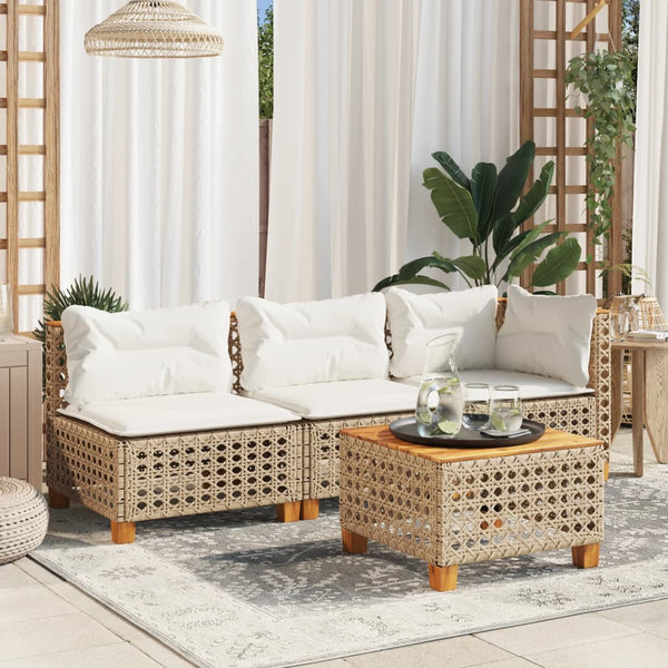  Garden Sofa with Cushions 3-Seater Beige Poly Rattan - Stylish