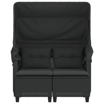 Garden Sofa 2-Seater with Canopy and Stools-Black Poly Rattan