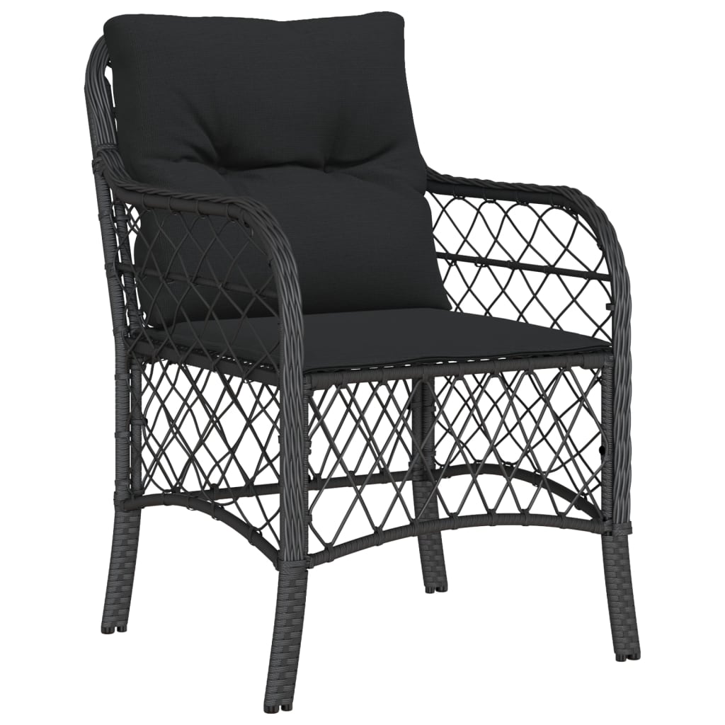 3-Piece Bistro Set in Black Poly Rattan with Cushions