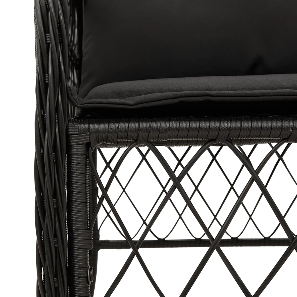 3-Piece Bistro Set in Black Poly Rattan with Cushions