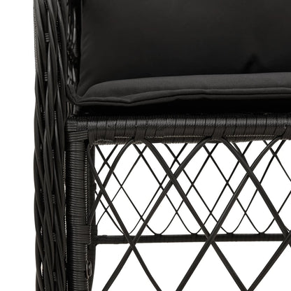 3-Piece Bistro Set in Black Poly Rattan with Cushions