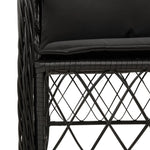 3-Piece Bistro Set in Black Poly Rattan with Cushions