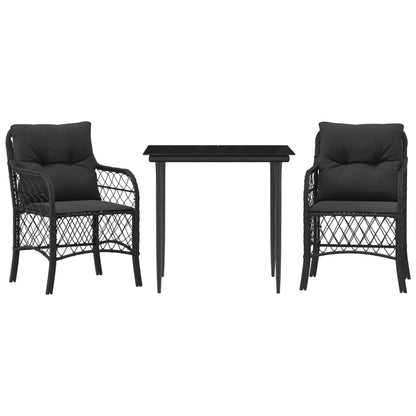 3 Piece Bistro Set with Cushions-Black