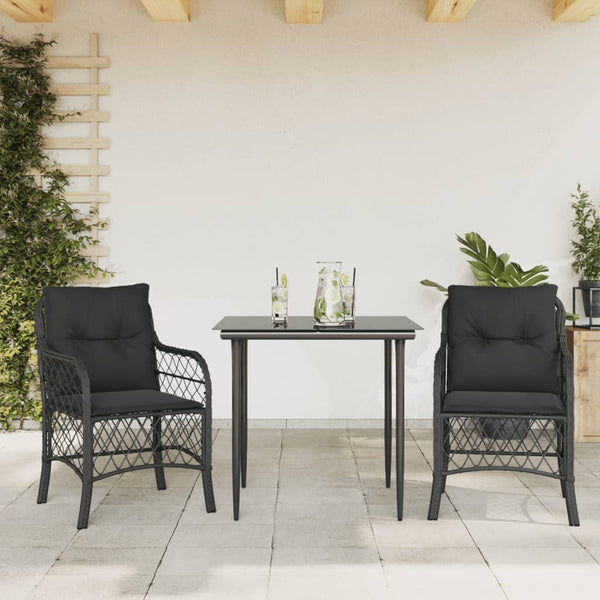  3 Piece Bistro Set with Cushions-Black