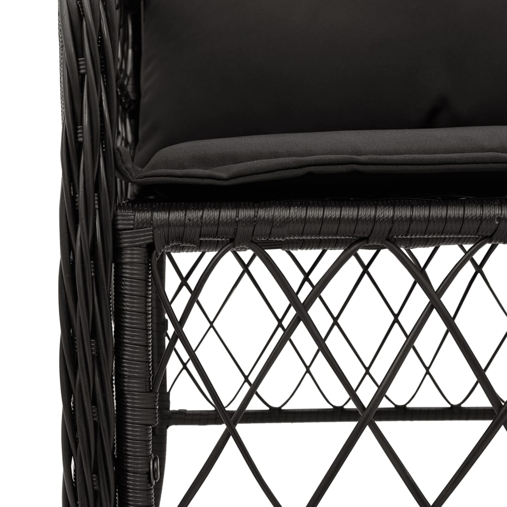 Shadow Haven: 5-Piece Outdoor Dining Set in Black Poly Rattan with Cushions