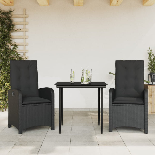  3 Piece Garden Dining Set with Cushions-Black Poly Rattan