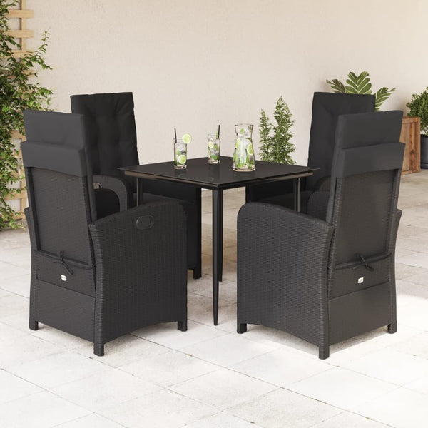  Twilight Terrace: 5-Piece Garden Dining Set with Black Poly Rattan and Cushions