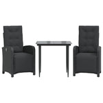 Elegant 3 Piece Bistro Set with Cushions Black Poly Rattan