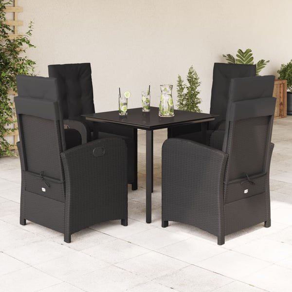  5-Pcs Garden Dining Set with Black Poly Rattan and Cushions