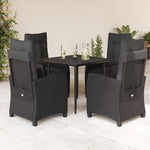 Charcoal Haven: 5-Piece Garden Dining Set with Black Poly Rattan and Cushions
