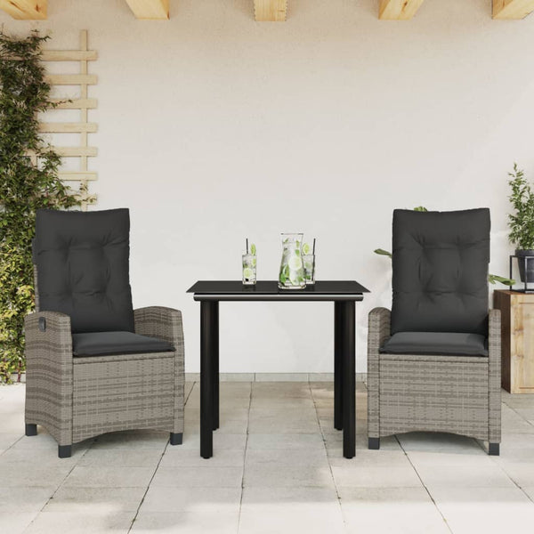  3 Piece Garden Dining Set with Cushions Grey