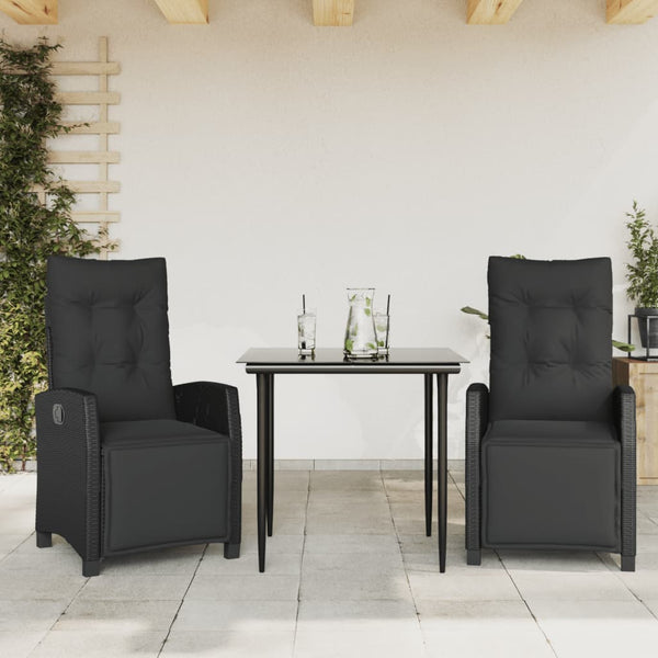  Comfort: 3-Piece Garden Dining Set with Cushions in Black