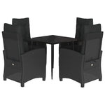5 Piece Black Garden Dining Set with Cushions Poly Rattan
