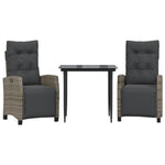 Elegant 3 Piece Garden Dining Set with Cushions Grey Poly Rattan