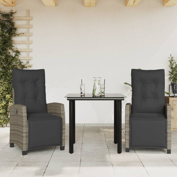  Elegant 3 Piece Garden Dining Set with Cushions Grey
