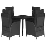 5-Piece Garden Dining Ensemble in Black Poly Rattan with Cushions