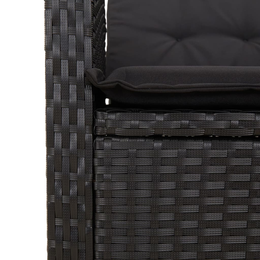 5-Piece Garden Dining Ensemble in Black Poly Rattan with Cushions