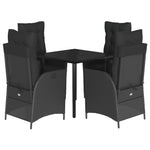 5 Piece Garden Dining Set with Cushions Black Poly Rattan Elegance