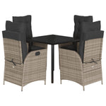 Elegance 5-Piece Garden Dining Set with Grey Poly Rattan and Cushions