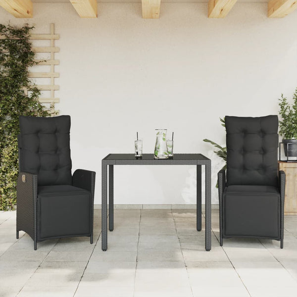  3 Pcs Garden Dining Set with Cushions Black Poly Rattan