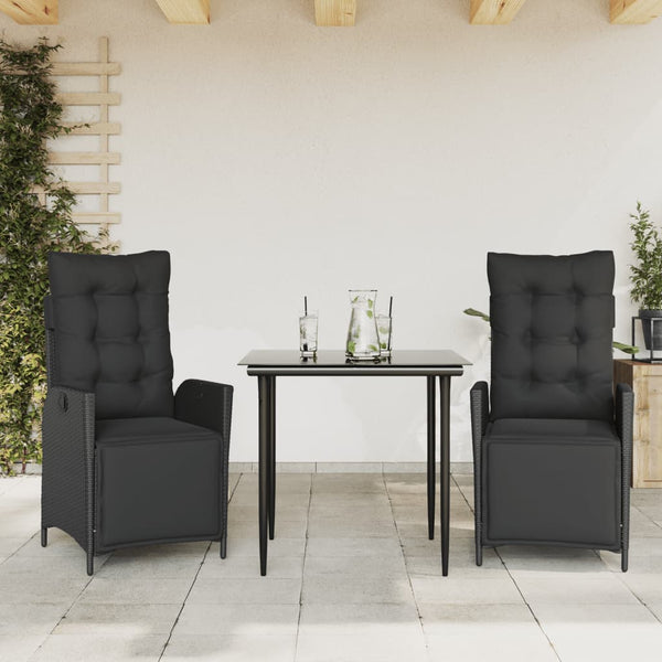  3 Piece Garden Dining Set with Cushions Black