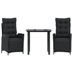 3 Piece Garden Dining Set with Cushions Black