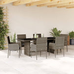 7 Piece Garden Dining Set with Cushions Grey