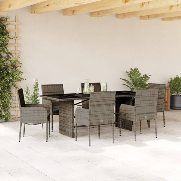  7 Piece Garden Dining Set with Cushions Grey