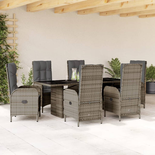  7 Piece Garden Dining Set with Cushions Grey Poly Rattan