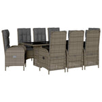 9 Piece Garden Dining Set with Cushions-Grey Poly Rattan