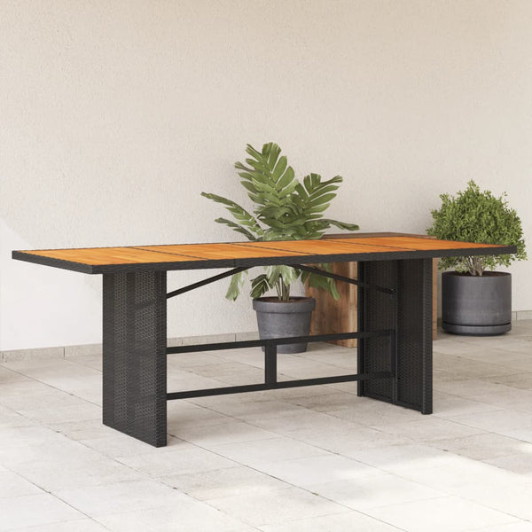  Garden Table with Acacia Wood Top Black Poly Rattan