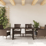 Garden Table with Glass Top Brown Poly Rattan