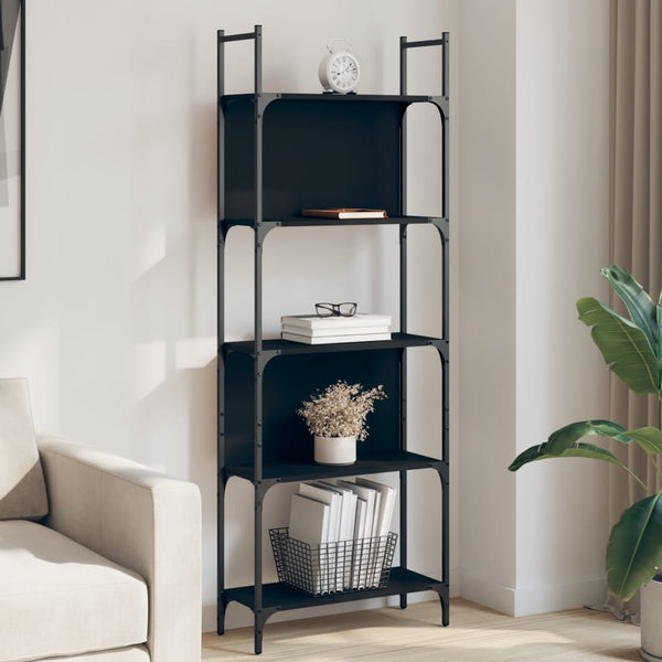  Bookshelf 5-Tier Black Engineered Wood