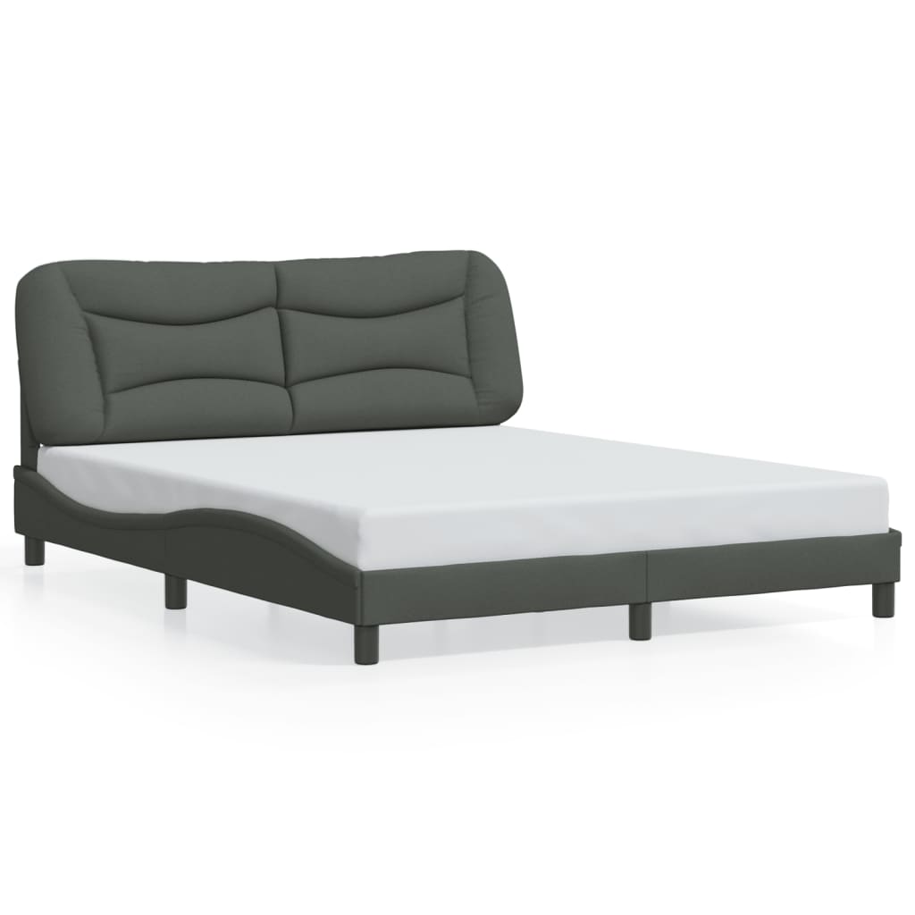 Queen Size Fabric Bed Frame with Headboard Dark Grey\Black