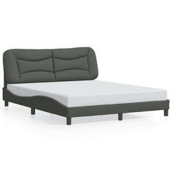 Queen Size Fabric Bed Frame with Headboard Dark Grey\Black