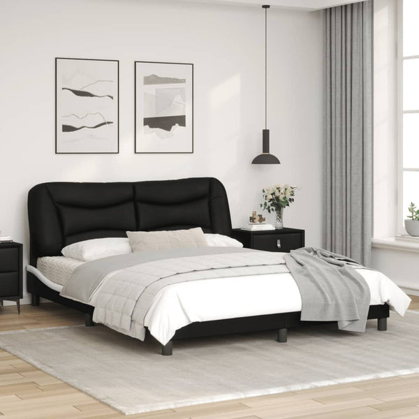  Bed Frame with Headboard Black and White