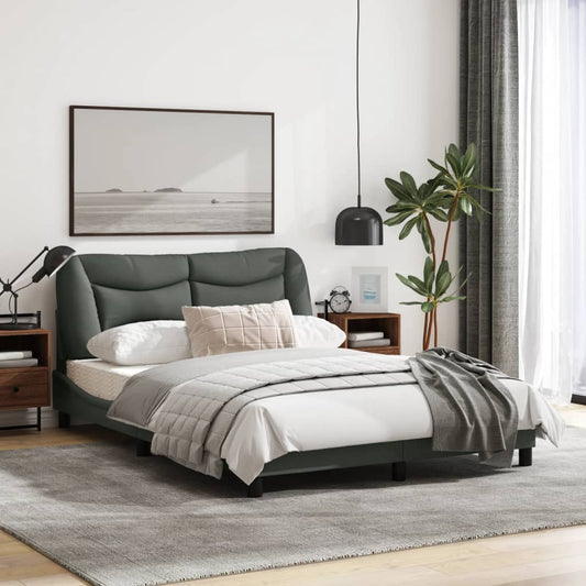Bed Frame with Headboard Dark Grey Queen Size Fabric