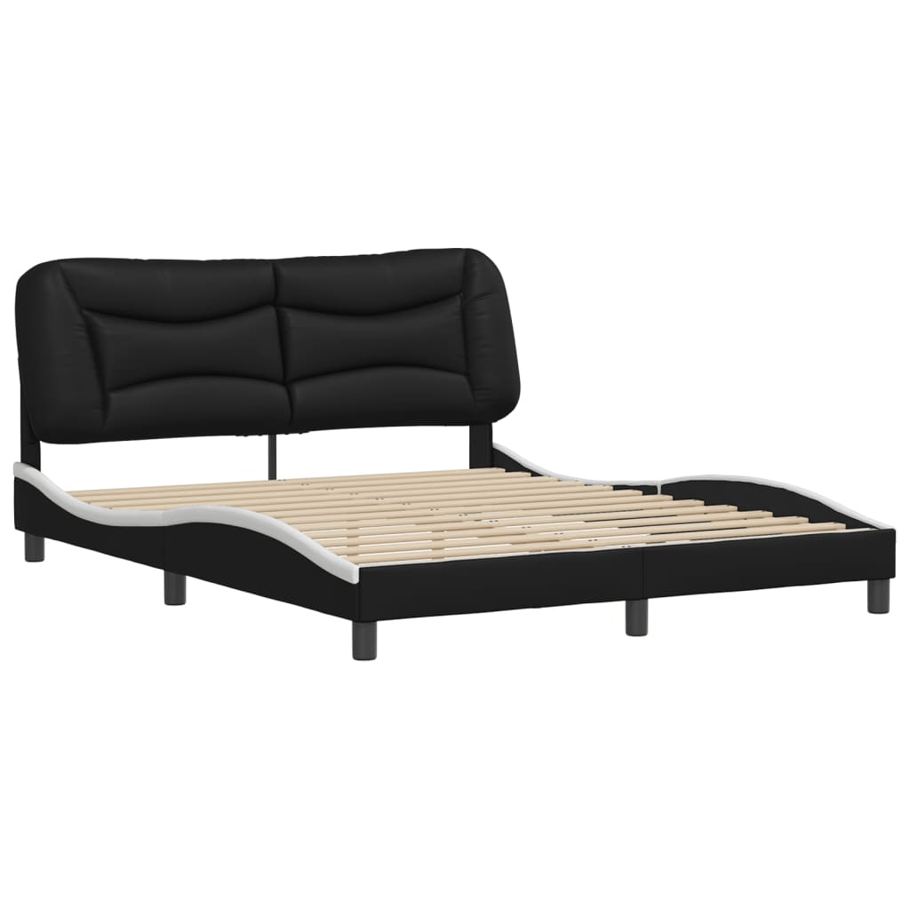 Bed Frame with Headboard Black and White Queen Size 