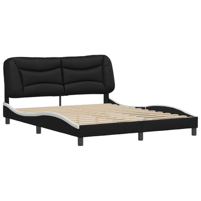 Bed Frame with Headboard Black and White Queen Size 