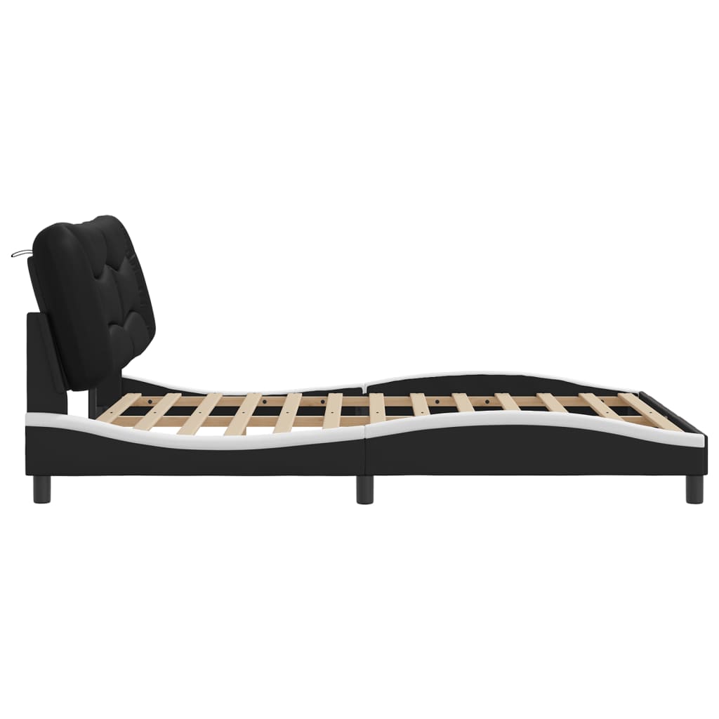 Bed Frame with Headboard Black and White Queen Size 