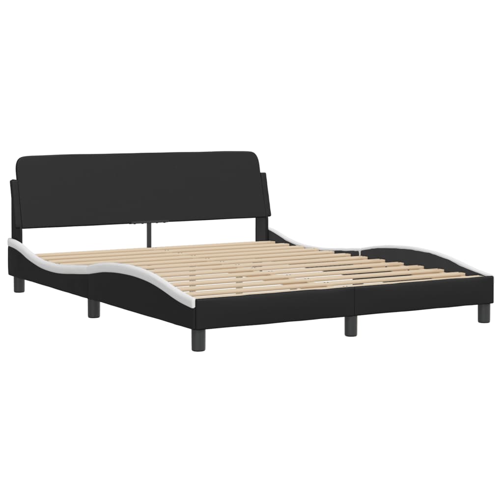 Bed Frame with Headboard Black and White Queen Size 