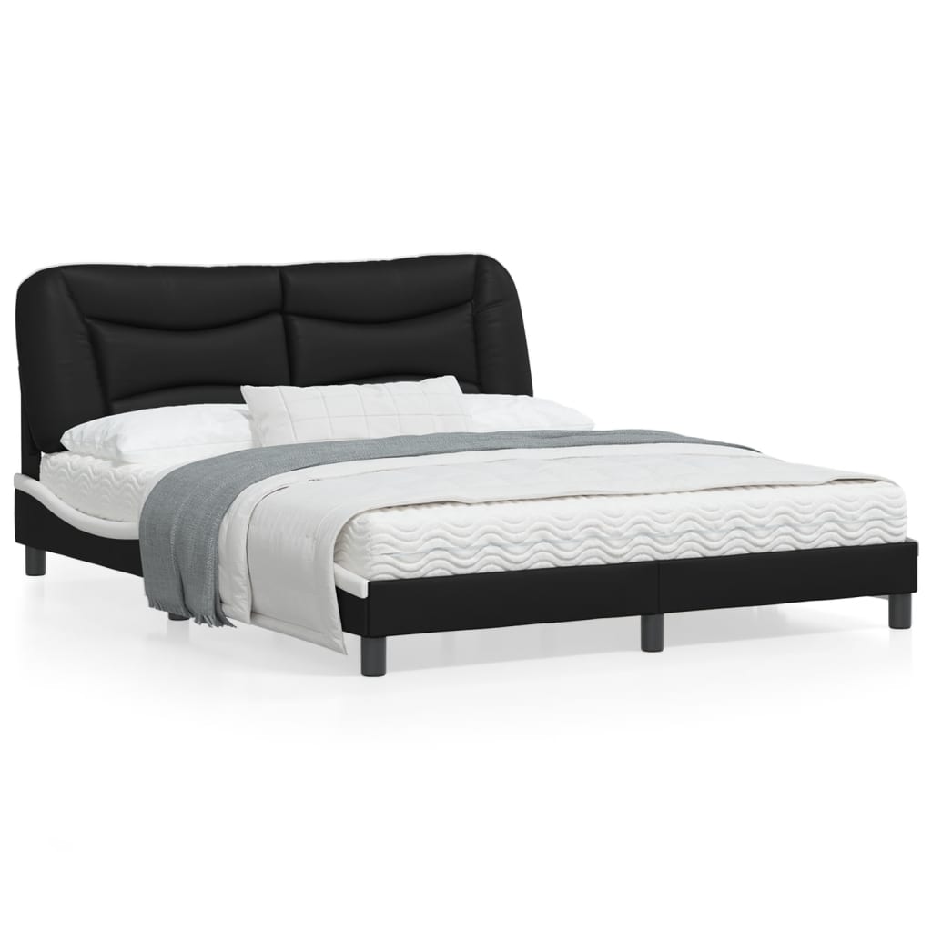 Bed Frame with Headboard Black and White Queen Size 