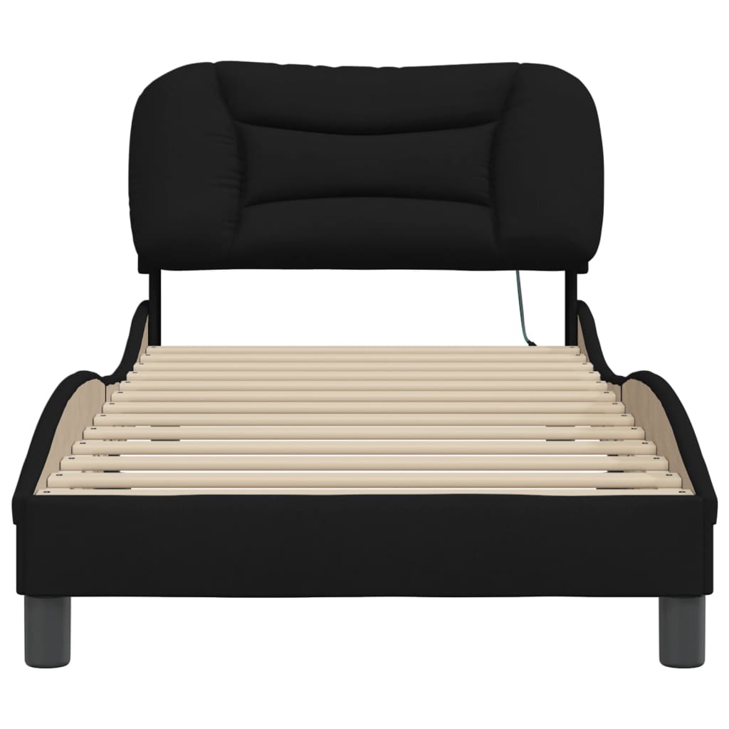 Bed Frame with LED Lights Black Fabric