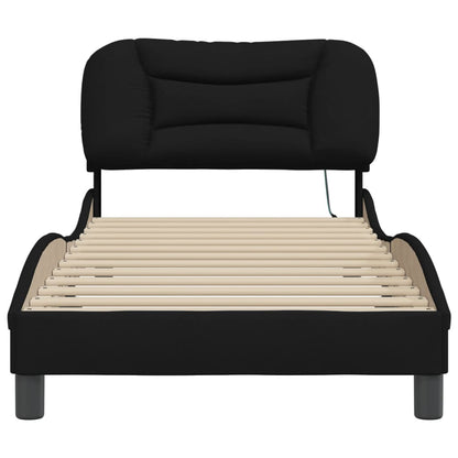 Bed Frame with LED Lights Black Fabric